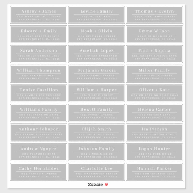 Chic Minimal Gray Wedding Guest Address Labels (Blatt)
