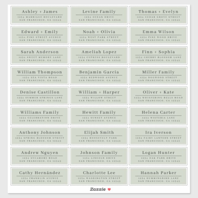Chic Minimal Green Wedding Guest Address Labels (Blatt)