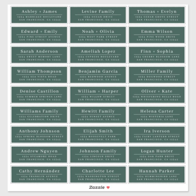 Chic Minimal Green Wedding Guest Address Labels (Blatt)