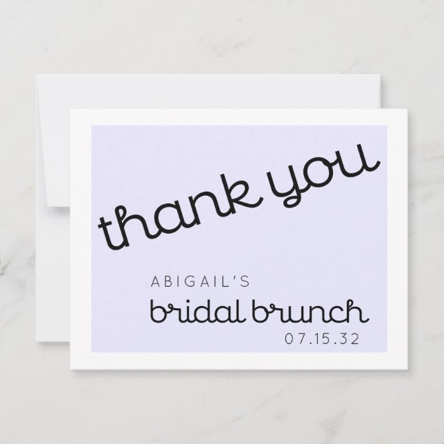 Chic Minimal Lavender Mod Script Bridal Brunch Dankeskarte (Vorderseite)