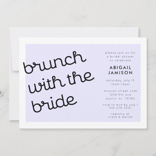 Chic Minimal Lavender Mod Script Bridal Brunch Einladung (Vorderseite)