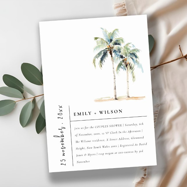 Chic Minimal Palm Trees Tropische Paare Dusche Einladung (Von Creator hochgeladen)