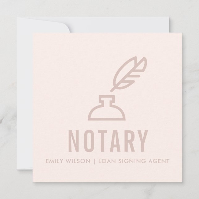 CHIC MINIMAL PINK BLUSH FEATHER NIB INKPOT NOTARY EINLADUNG (Vorderseite)