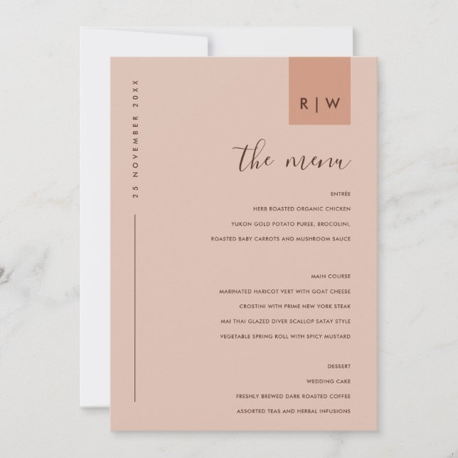 Chic Minimal Rost Peach Typografy Menu Card Dankeskarte (Vorderseite)