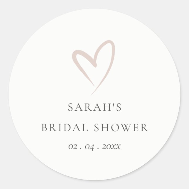Chic Minimal Simple Blush Pink Heart Brautparty Runder Aufkleber (Vorderseite)