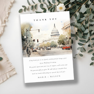 Chic Minimal Washington DC, USA Watercolor Wedding Dankeskarte
