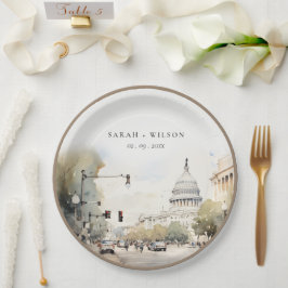 Chic Minimal Washington DC, USA Watercolor Wedding Pappteller