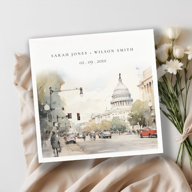 Chic Minimal Washington DC, USA Watercolor Wedding Serviette (Von Creator hochgeladen)