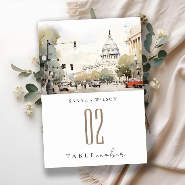Chic Minimal Washington DC, USA Watercolor Wedding Tischnummer (Von Creator hochgeladen)