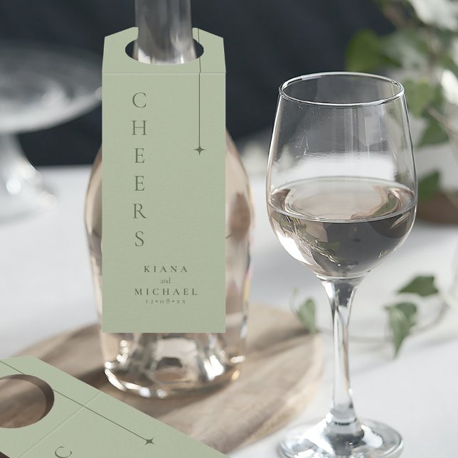 Chic Minimal Wedding Cheers Sage Green ID1046 Flaschenanhänger (Von Creator hochgeladen)