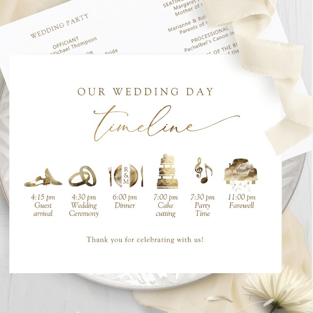 Chic Minimal Wedding Program Timeline in Gold (Von Creator hochgeladen)