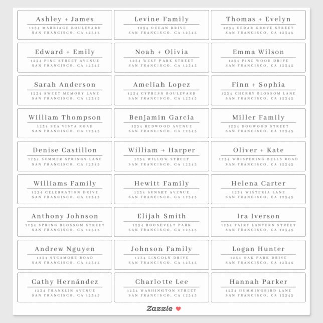Chic Minimal White Wedding Guest Address Labels (Blatt)