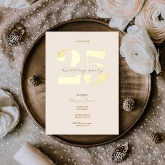 Chic minimalist 25th birthday folieneinladung
