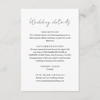 Chic Minimalist Handwriting Script Wedding Details Begleitkarte