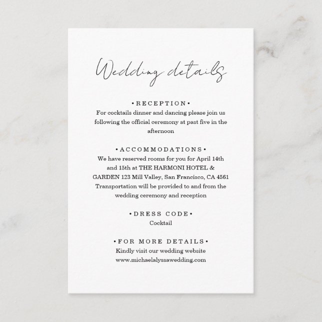 Chic Minimalist Handwriting Script Wedding Details Begleitkarte (Vorderseite)