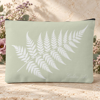 Chic minimalist helles Salbeigrün Weißer Farn Groß Zubehörtasche