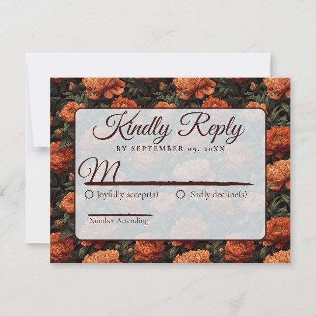 Chic Minimalist Peonies Romantic Wedding  RSVP Karte (Vorderseite)
