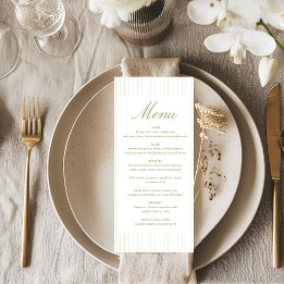 Chic Minimalist Stripe Green Wedding Menükarte