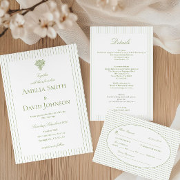 Chic Minimalist Stripe Green Wedding RSVP Karte