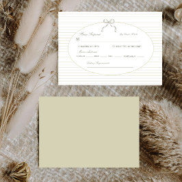 Chic Minimalist Stripe Green Wedding RSVP Karte