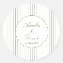 Chic Minimalist Stripe Green Wedding Runder Aufkleber
