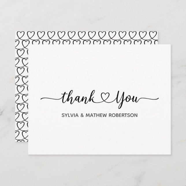 Chic Minimalist Thank You Heart Thank You  Mitteilungskarte (Vorne/Hinten)