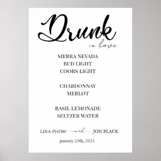 Chic Minimalist Wedding Cocktail Bar Menu Poster