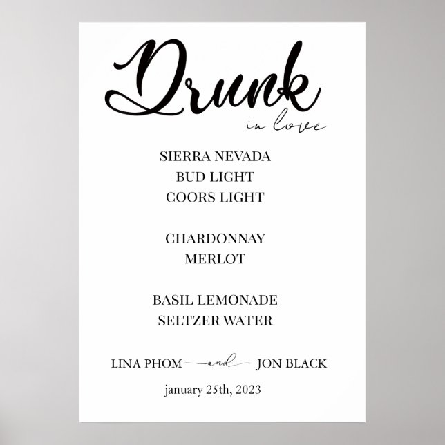 Chic Minimalist Wedding Cocktail Bar Menu Poster (Vorne)
