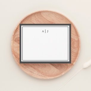 Chic Minimalistisch Ash Black Two Border Monogram Mitteilungskarte