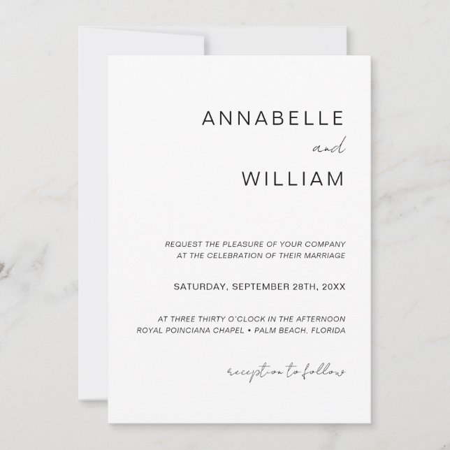 Chic Minimalistisch Black & White Wedding QR Code Einladung (Vorderseite)