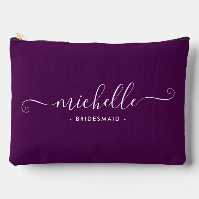 Chic Minimalistisch Deep Plum Personalisiert Bride Zubehörtasche (Vorderseite)