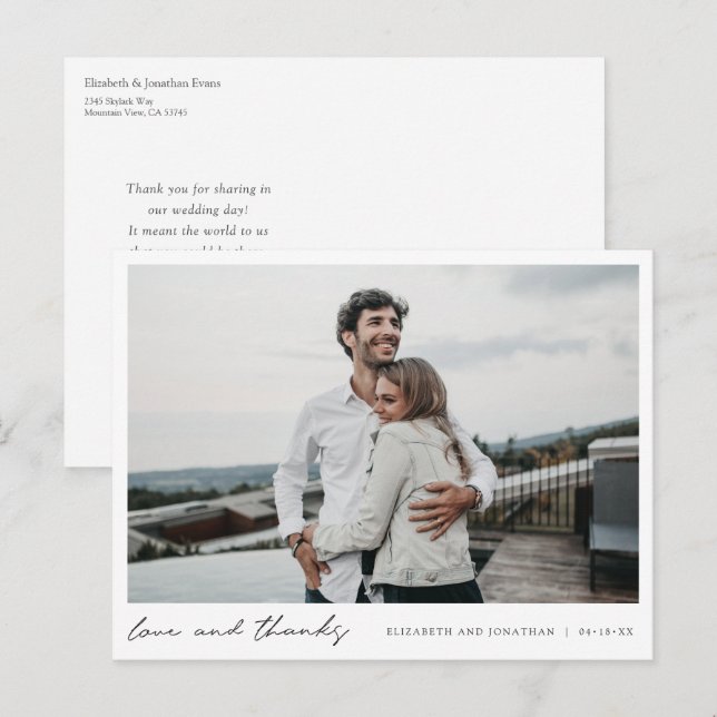 Chic Minimalistisch Foto Wedding Vielen Dank Postkarte (Vorne/Hinten)