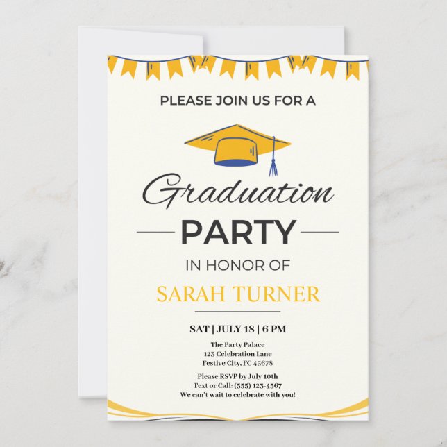 Chic Minimalistisch Graduation Party Einladung (Vorderseite)