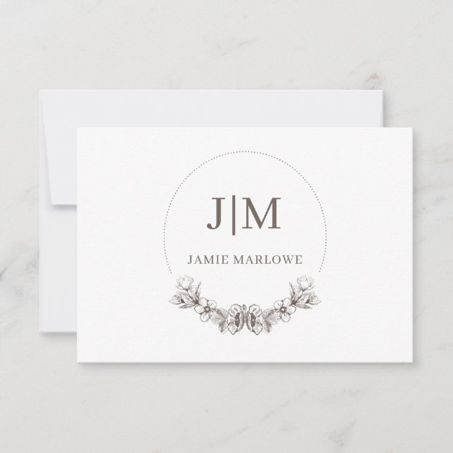 Chic Minimalistisch Initial Name Monogram Gray Flo Mitteilungskarte (Vorderseite)