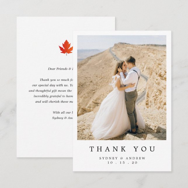 Chic Minimalistisch Maple Leaf Hochzeit im Herbst  Dankeskarte (Vorne/Hinten)