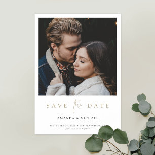 Chic Minimalistisch Modern Gold Foto Save the Date Magneteinladung