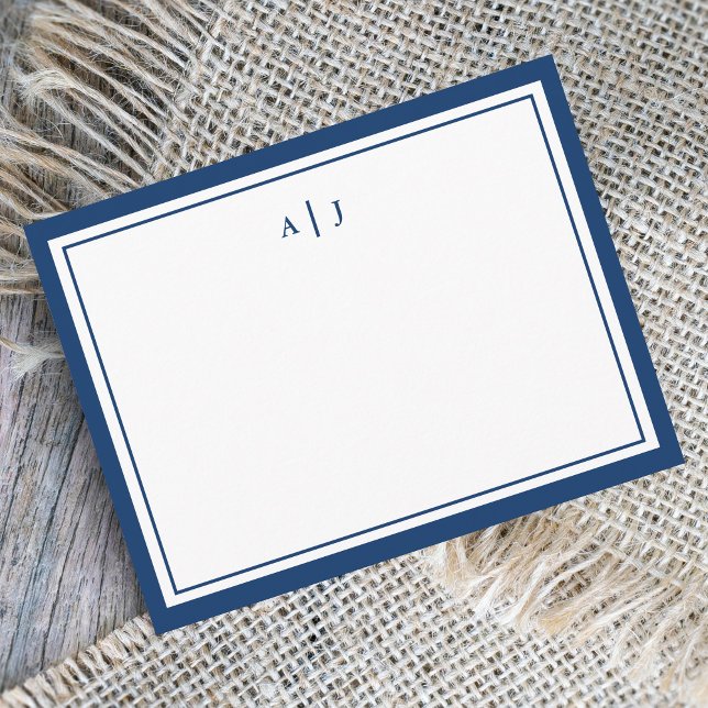 Chic Minimalistisch Navy Blue Two Border Monogram Mitteilungskarte (Von Creator hochgeladen)