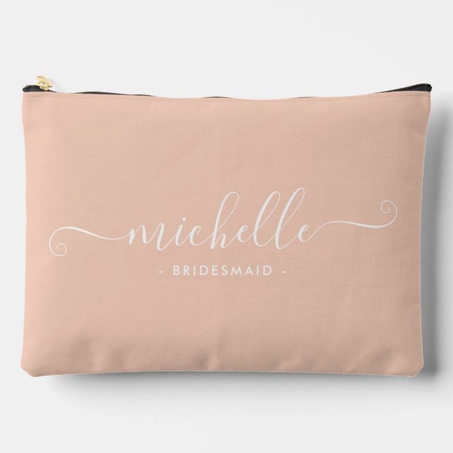 Chic Minimalistisch Peach Pink Personalisiert Brid Zubehörtasche (Vorderseite)