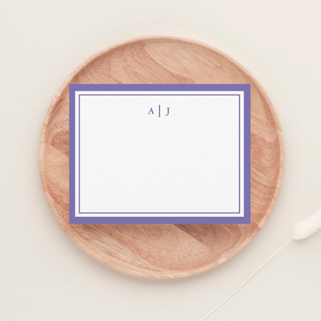 Chic Minimalistisch Periwinkle Two Border Monogram Mitteilungskarte (Von Creator hochgeladen)