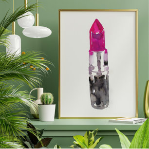 Chic Minimalistisch Pink Black Watercolor Lipstick Poster