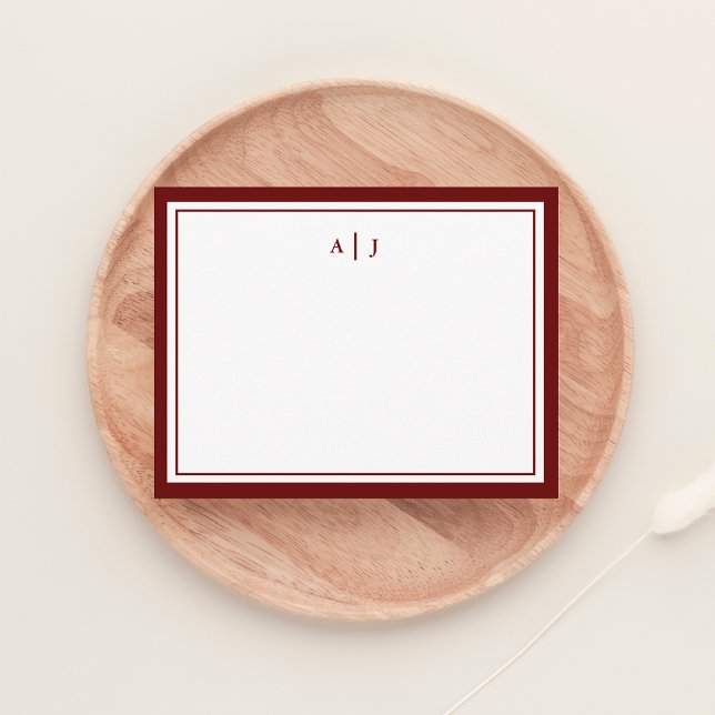 Chic Minimalistisch Red Maroon Two Border Monogram Mitteilungskarte (Von Creator hochgeladen)