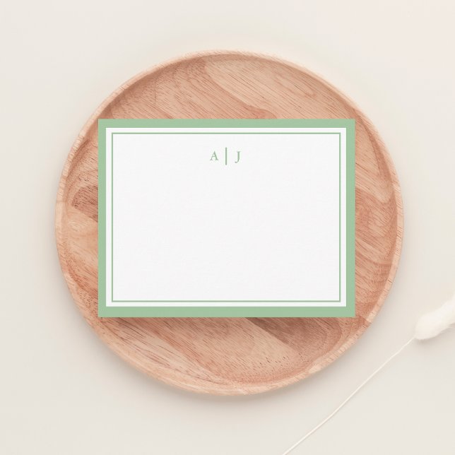 Chic Minimalistisch Sage Green Two Border Monogram Mitteilungskarte (Von Creator hochgeladen)