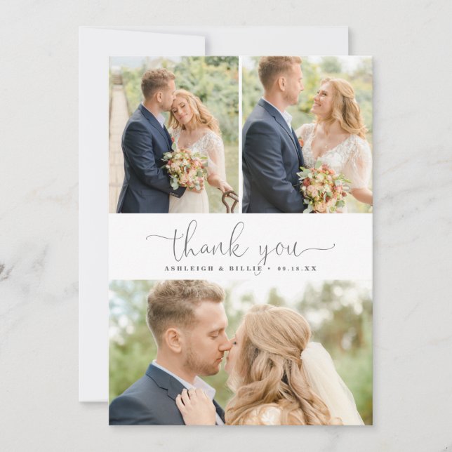 Chic Minimalistisch Script 3 Foto Collage Vielen D Dankeskarte (Vorderseite)