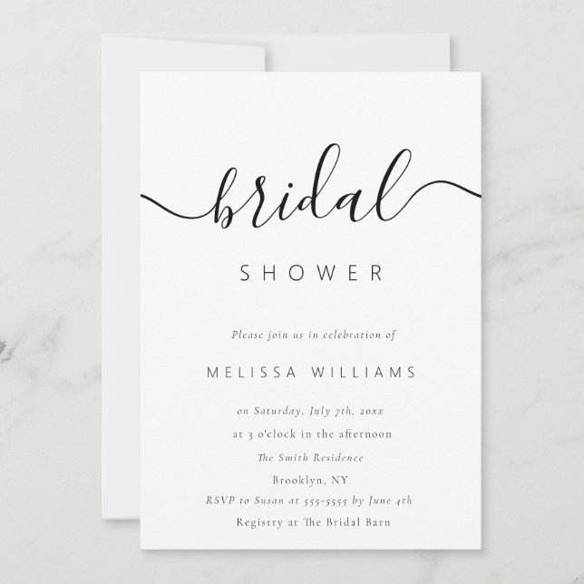 Chic Minimalistisch Script Bridal Dusche Einladung (Vorderseite)