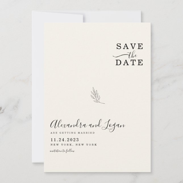 Chic Minimalistisch Signature Script Elfenbeincode Save The Date (Vorderseite)