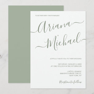 Chic Minimalistisch Typografy Sage green Wedding Einladung