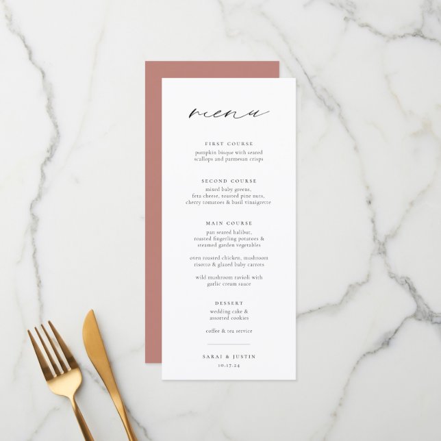 Chic Minimalistisch Wedding Menu Menükarte (Vorderseite/Rückseite Beispiel)
