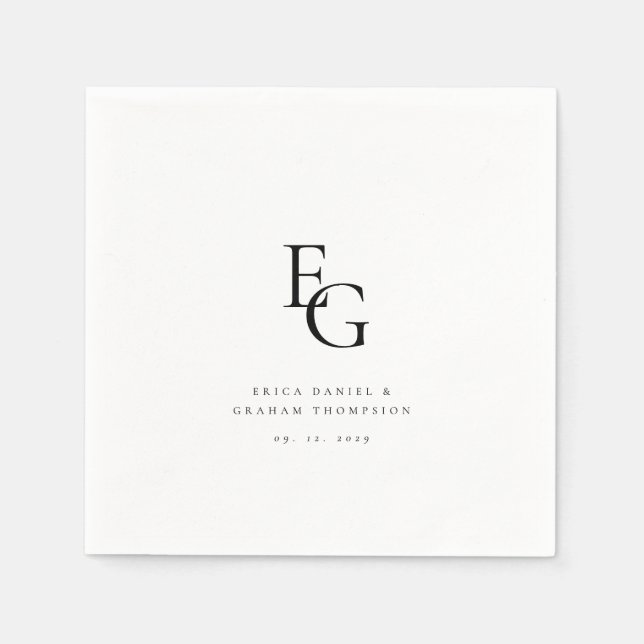 Chic-minimalistische Monogramm-Hochzeit Serviette (Vorderseite)