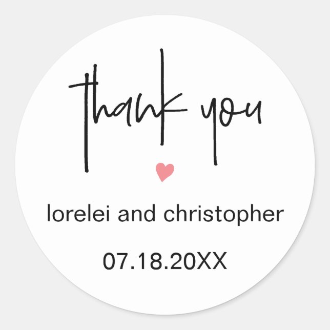 Chic Minimalistischer Schriftart Vielen Dank & Her Runder Aufkleber (Vorderseite)