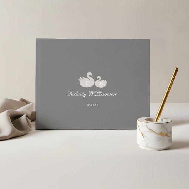 Chic Minimalistisches Schwanengeschlecht Neutral B Gästebuch (Chic Minimalistic Swan Gender Neutral Baby Shower Guest Book)